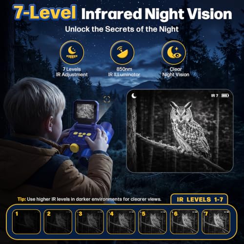 Binoculars for Kids with Night Vision Camera, 2.4 IPS Screen Kids Telescope Blue