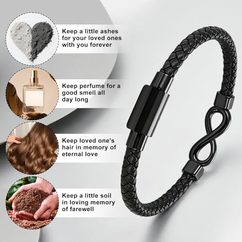 Dletay Urn Bracelet for Ashes Leather Infinity Cremation Bracelet for Men Women Memorial Ashes Keepsake