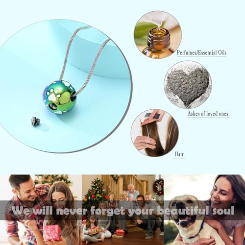 Paw Print Cremation Urn Necklace for Ashes,Customize 316L Stainless Steel Pet Memorial Jewelry, Waterproof Keepsake Pendant for Dog Cat Loss, Filling Tools & Gift Box Included Colorfull