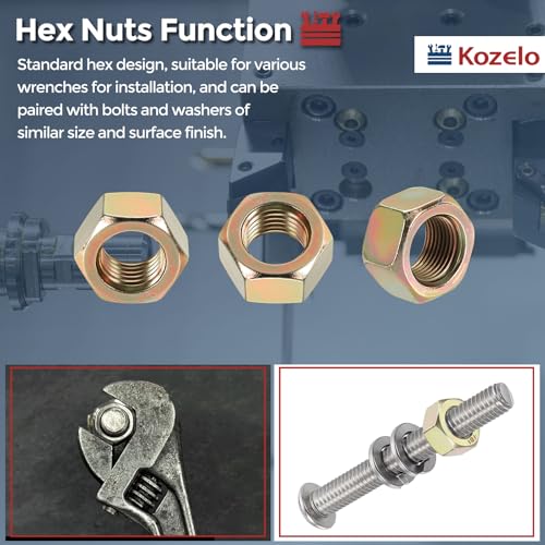 5pcs Hex Nuts 1"-8 Carbon Steel Coarse Thread Yellow Colored Zinc Yellow 5