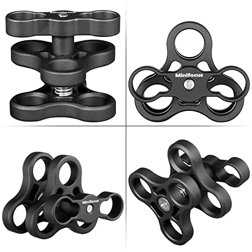 MINIFOCUS 2PCS 1'' Aluminum Triple Holes Ball Clamp Mount for Underwater Diving Light Arms Tray System, Photography Diving Camera, 360° Clip for GoPro Action Camera Flashlight Arms System 2 Pcs 3 Holes