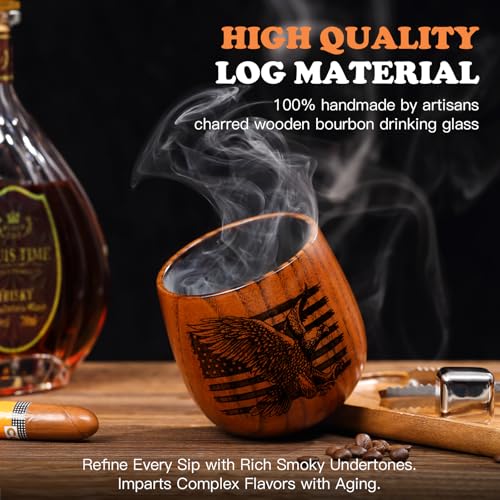 Original Charred Wooden Bourbon Drinking Glass, 11oz Handcrafted Engraved Wood Glass for Men | Unique Unbreakable Whiskey Glass for Dad, Brother, Husband Engrave-2 Pack