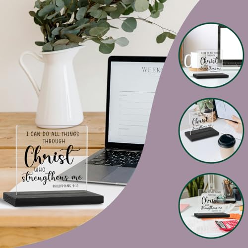 I Can Do All Things Through Christ Clear Desk Decorative Sign, Inspirational Home Office Decor Plaque, Christian Bible Verse Acrylic Signs Gift for Mom Family Women Friends TZJ52 I Can Do All Things Through Christ