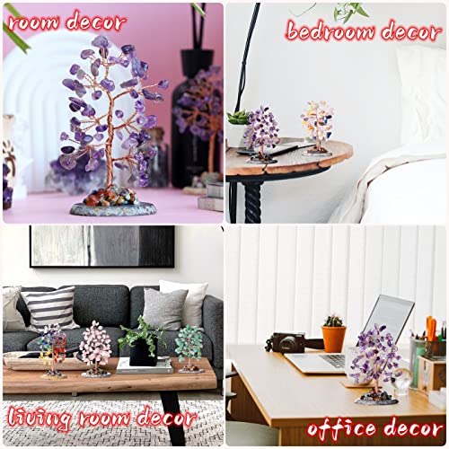 Amethyst Healing Crystal Tree of Life Natural Gemstone Agate Slice Base Copper Wire Wrapped Money Trees Feng Shui Reiki Spiritual Energy Decorations Home Office Room Desk Decor Gifts for Women Men Purple-amethyst