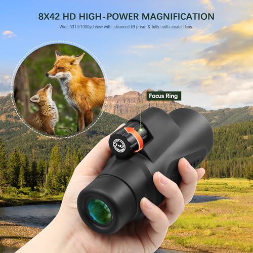 K9 Prism 8x42 Waterproof Monocular Telescope - Bundle with - Smartphone Telescope Adapter Camera Mount