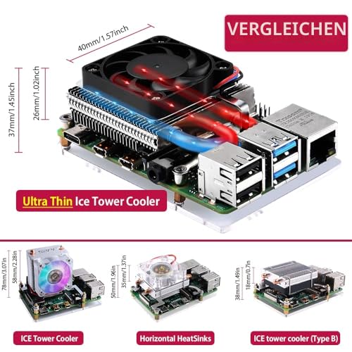 GeeekPi Ultra Thin ICE Tower Cooler for Raspberry Pi 4, Aluminum Active Cooler with 40 x 40 x 7 mm PWM Fan for Raspberry Pi 4 Model B 8GB/4GB/2GB For Pi 4