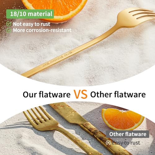 30-Piece Silverware set for 6, Premium 18/10 Stainless Steel Flatware Cutlery Set, Luxury Eating Utensils Set Include Spoons Forks & Knives, Mirror Polished, Dishwasher Safe (Gold)