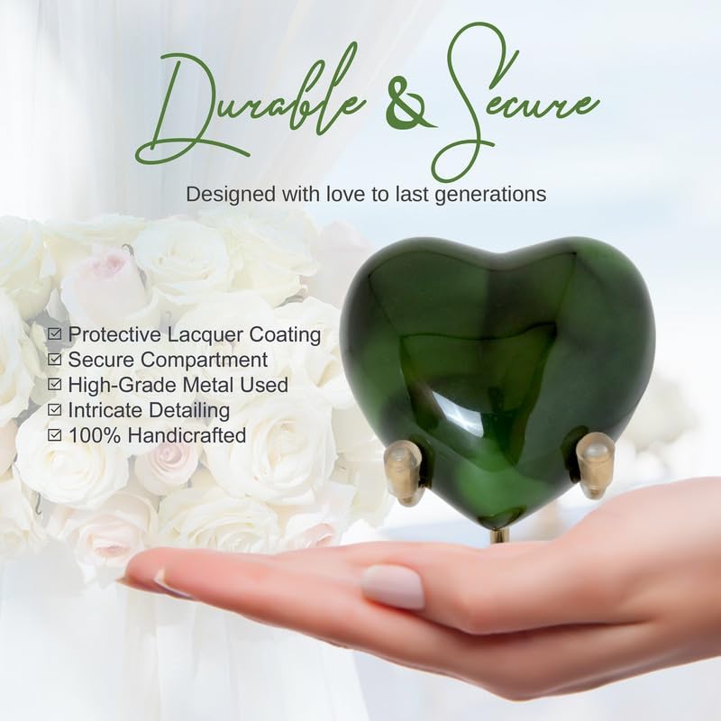 Heart Urn with Stand & Box Keepsake Urn for Human Ashes Mini Cremation Urn for Men & Women (Dark Green) Dark Green