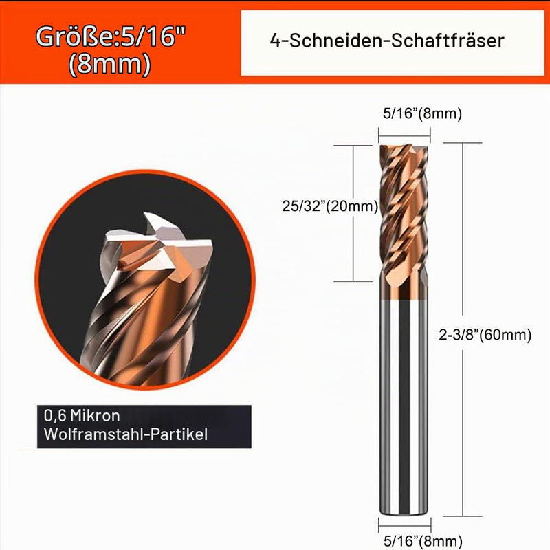 ASNOMY Solid Carbide Milling Cutter 8 mm End Mill Hard Metal AlTiN Coated 55 HRC 4 Cutting, Drilling, Milling, Simple, Immersion, CNC, Tungsten Carbide 8mm