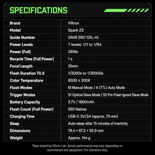 VILTROX Spark Z3 TTL Camera Flash for Sony US-Z3-S