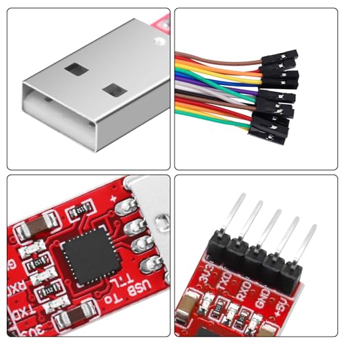 CP2102 HW-598 USB to TTL Serial Converter Module UART USB TTL Adapter Converter for 3.3 V and 5 V with Jumper Cable Pack of 2