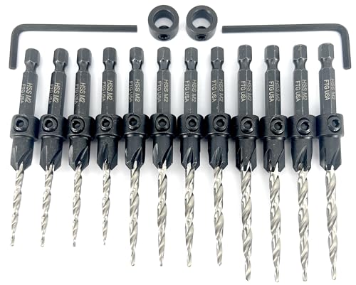 FTG USA countersink drill bit set #6, #8, #10 with tapered bits and depth stops, 4 pieces each