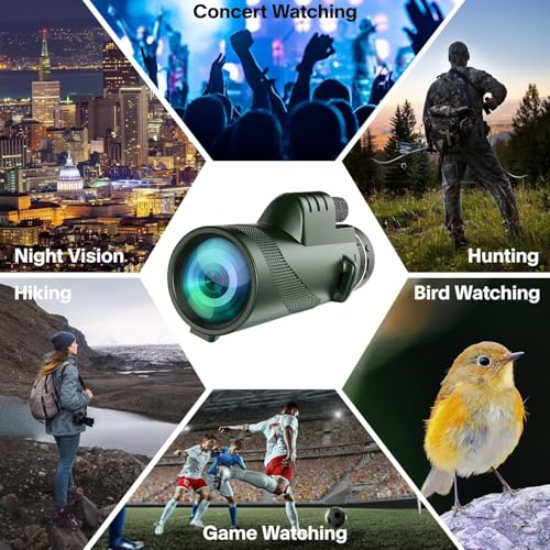 Monocular-Telescope 80x100 High Powered Monoculars High Definition for Adults High Powered with Smartphone Adapter Telescope Hunting Wildlife Bird Watching Travel Camping Hiking-Green Green