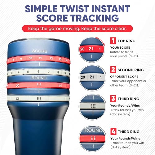 Tally Tumbler (Sport Version Stainless Steel Cup, 30 oz Leak Proof Lid, Double Wall Insulation, Tumbler with Score Keeping Counter used to Track Game Scores & Rounds Won, Two Teams (Frisbee White) Frisbee White
