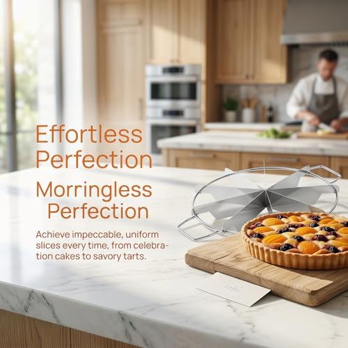 Cabilock 9-Slice Cake Portion Marker, Stainless Steel Round Cake Divider with 2 Handles, Pie and Dessert Slice Guide for Cutting, Bakery, Wedding, Birthday Party and Kitchen Use