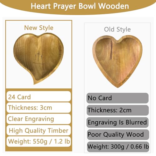 Heart Prayer Bowl Wooden with 24 Prayer Cards, Christian Congregation Religious Prayer Gifts (Yellow) Yellow