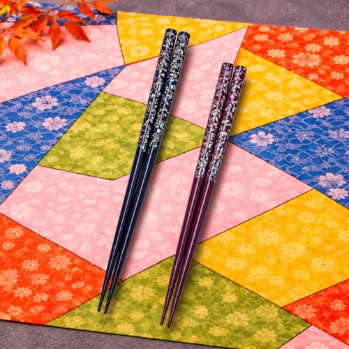 Premium Japanese Chopsticks Set for 2 [Made in Japan] Reusable Wooden Chopsticks with Mother of Pearl Inlay (Raden) and Traditional Lacquered Finish C (Owari Classic 2prs (MK057)) Owari Classic 2prs (MK057)