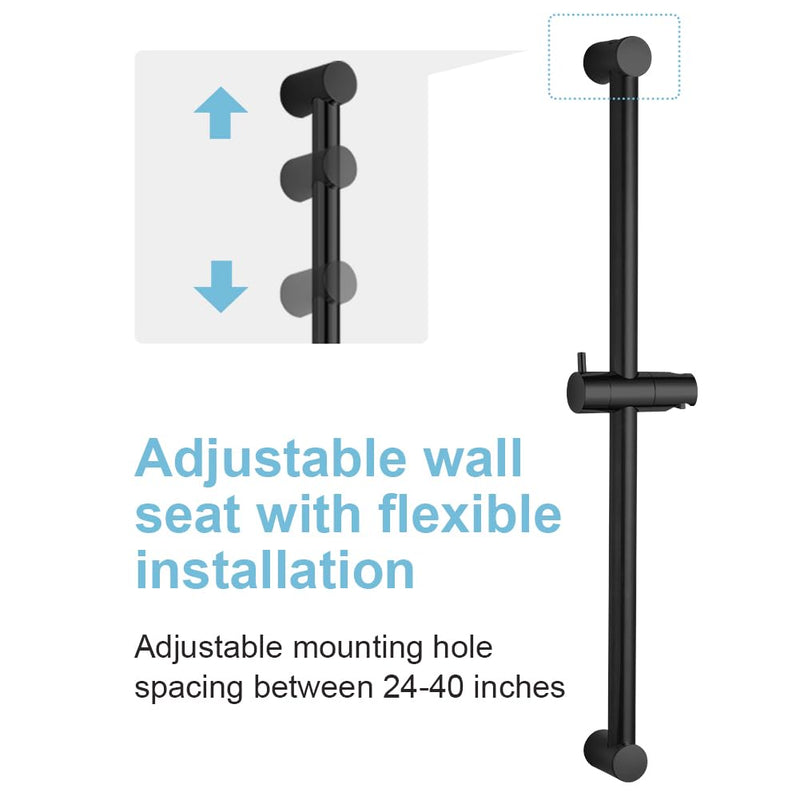 OFFO Shower Slide Bar 33 in Segmental Slide Bar Adjustable Installation Distance 20-32 in with 360° Adjustable Handheld Shower Head Holder for Bathroom, Screw Wall Mounted, Matte Black