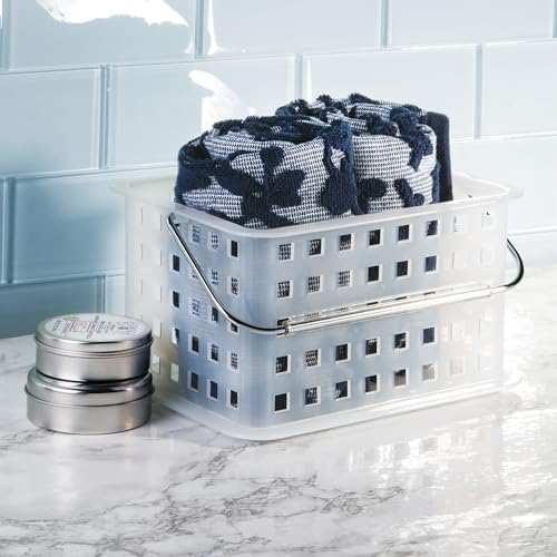 Clear frost iDesign shower caddy for small bathrooms, featuring multiple shelves for organizing toiletries.