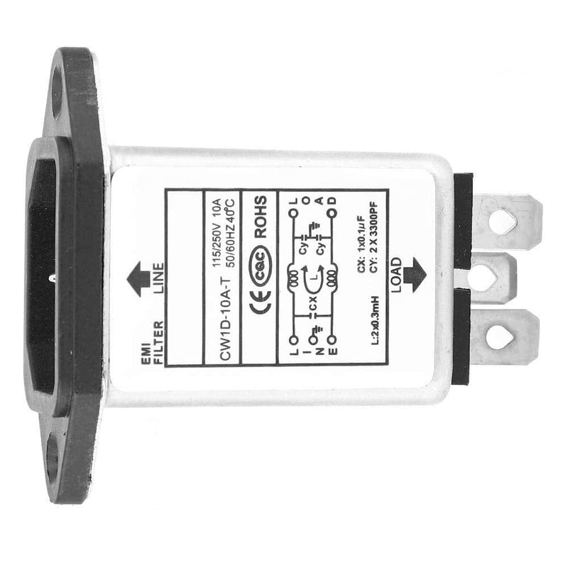 EMI Performance Filter, AC 115V-250V Mains Filter Single Phase Filter | High Quality Filter IEC-320 C14 Plug Socket Electronic Components 10A CW1D-10A-T 50/60Hz Electromagnetic Interference Filter
