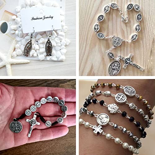 Pandahall 70Pcs Jesus Cross Saint Benedict Medal Loose Beads Virgin Mary Charms Spacer for DIY Rosary Necklace Bracelet Religious Jewelry Making