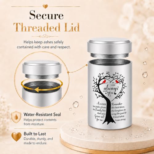 Set of 2 Small Urns for Human Ashes Keepsake, 3.62 Inch Mini Cremation Urns for Human Ashes, Memorial Funeral Sharing Keepsake Urns Set with Two Cardinal Birds, Silver 2 Pack - Heart-Silver