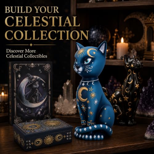 Celestial Kitty Spiritual Cat Figurine – Moon & Stars Ornament 26cm Blue