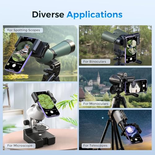 Telescope Phone Adapter, Upgraded Rotatable 360° Binocular Photo Adapter for Android & iPhone,Smartphone Holder Mount for Telescope,Monocular,Binocular,Spotting Scope,Microscope with Bluetooth Shutter