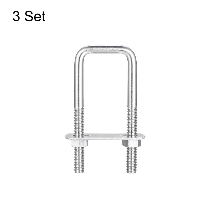 [Australia - AusPower] - uxcell Square U-Bolts, 3 Sets 32mm(1.26") Inner Width 100mm Length M8 304 Stainless Steel U Clamp Bolt with Nuts and Plates, for Boat Trailer M8x32x100mm 