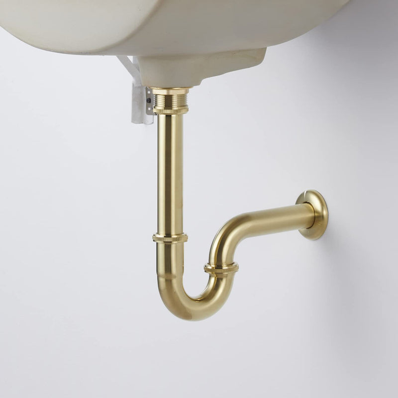 Sink Stopper U Trap Set, Brass Construction U-Shape 1-1/4 inch Slip Inlet Drain, Sink Drain Stopper Set NO Overflow, US/CA Standard, Pls Measure ur Sink Hole Size Before Order, Brushed Gold U-Stopper NO Overflow 03-gold
