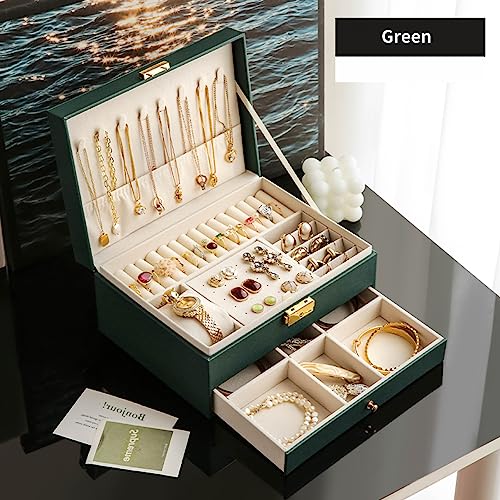 GUOER Jewelry Box for Women Girls, Two Layers Jewelry Organizer Green