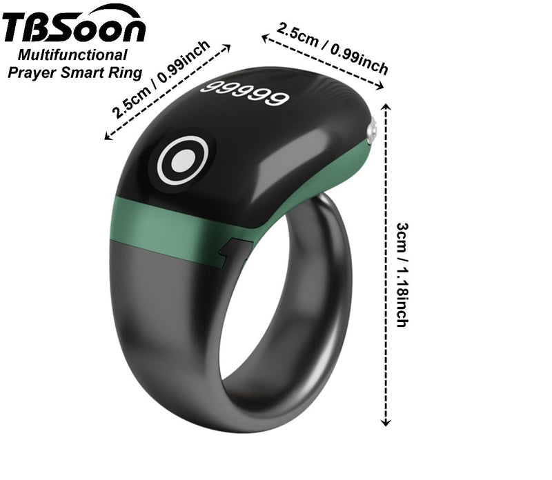Lightweight Tasbih Smart Ring, Tasbeeh Counters,Prayer Direction Indicator Guide,5 Azan Alarm Clock,Forgiveness,Electronic Rosary,Eid al-Fitr Eid al-Adha Ramadan Gift for men women-Black Pro with APP Black Pro