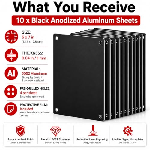 INVINEEX 5052 black aluminum sheets, 5 x 7 inch, 1mm thick, 10-pack, shown stacked