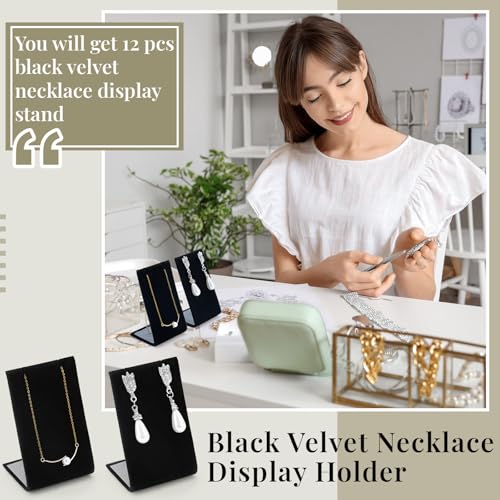 RattanView 12 Pcs Velvet Earring Display Stand Necklace Holder Black