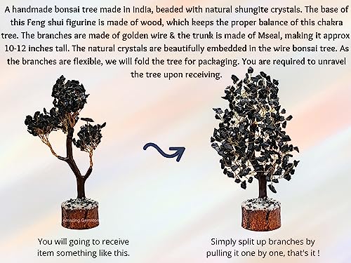 Shungite Natural Healing Premium Crystal Bonsai Feng Shui Fortune Money Tree of Life for Home Office Decor (Gift Box Ready,10-12 Inch) 10-12 Inch Shungite