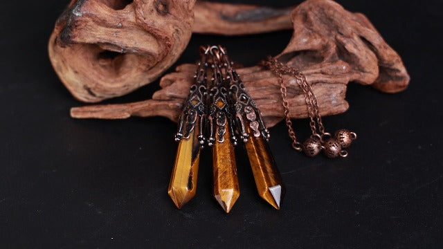 mookaitedecor Tiger's Eye Crystal Pendulum for Divination Dowsing Brown