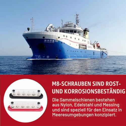 Busbar Distribution Block 12-48 V, M8 300 A DC Bus Bar with Cover, Power Distribution Battery Busbars for Solar Car Boat Pack of 2