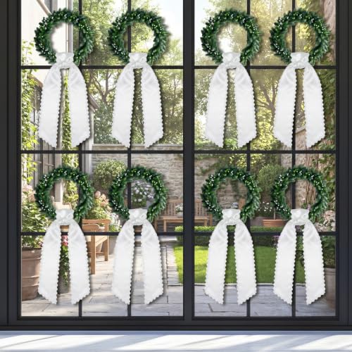 Giegxin 8 Pcs Wreath Sash for Front Door Shiny Blank Wreath Sash for Embroidery Satin Wreathes Sashes with RIC Rac Trim Embroidery Monogram Wreathes Accessory for Wedding Party Decor (White) White