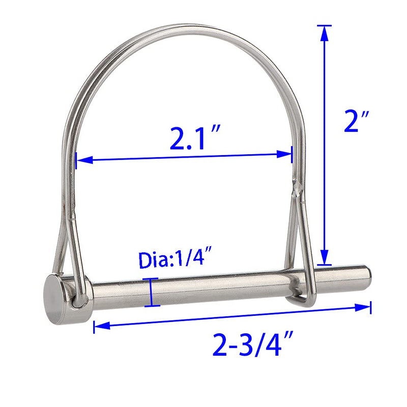 [Australia - AusPower] - 2 Pcs Extended Pto Pin, Safety Coupler Pin 1/4" x 2-3/4"(6.3mm x 70mm), Full Marine grade 316 stainless steel Heavy duty Shaft Locking Pin 