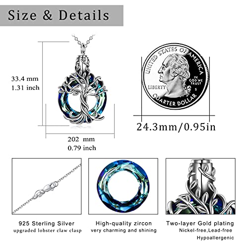 TOUPOP Ashes Jewellery s925 Sterling Silver Butterfly/Tree of Life Urn Necklace for Ashes Cremation Jewelry with Crystal Memory Locket Gifts for Women, with Funnel Filler 1-Tree of life