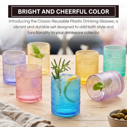 Khen Plastic Hobnail Drinking Glasses Set of 6 Bright Tones Cups 14oz, Shatterproof & Unbreakable Acrylic Beaded Design, BPA-Free, Dishwasher Safe Indoor/Outdoor Drinkware for Water, Juice, Cocktails Set of 6 - Pastel