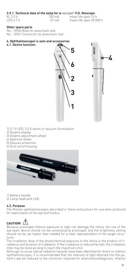 RIESTER 31550 E-Scope Xenon Otoscope 2.5 V with Direct Xenon Lighting in Bag Black