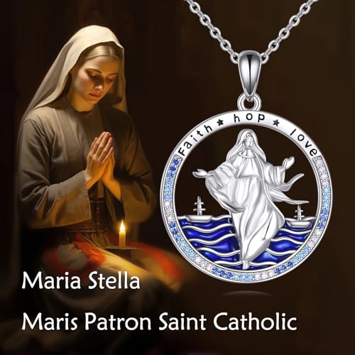 YAFEINI Maria Stella Maris Patron Saint Catholic Necklace Virgin Mary Necklace
