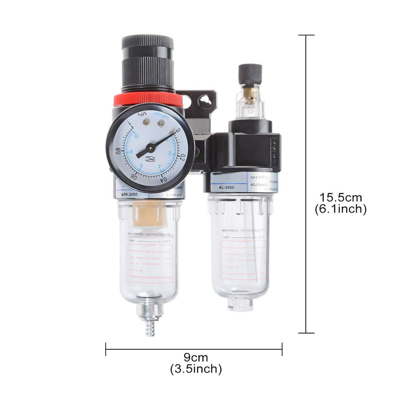 [Australia - AusPower] - YXQ AFR-2000 AL-2000 Pneumatic Twin Air Filter Air Compressor Source Treatment with Regulator Trap 1/4NPT 