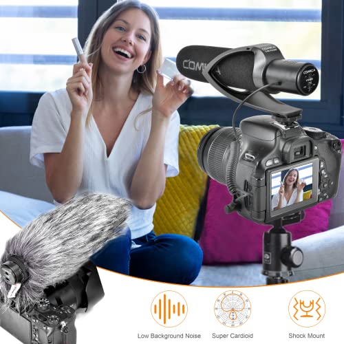 comica CVM-V30 Pro Camera Directional Condenser Microphone Shotgun Video Supercardioid Microphone for Canon Nikon Sony Panasonic DSLR Camera with 3.5 mm Jack (Black) CVM-V30 PRO B