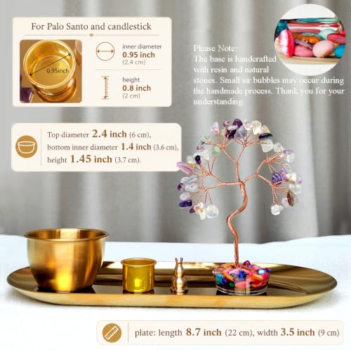 Handmade Crystal Incense Holder Set, Tree of Life Sage & Palo Santo Tray Mixed