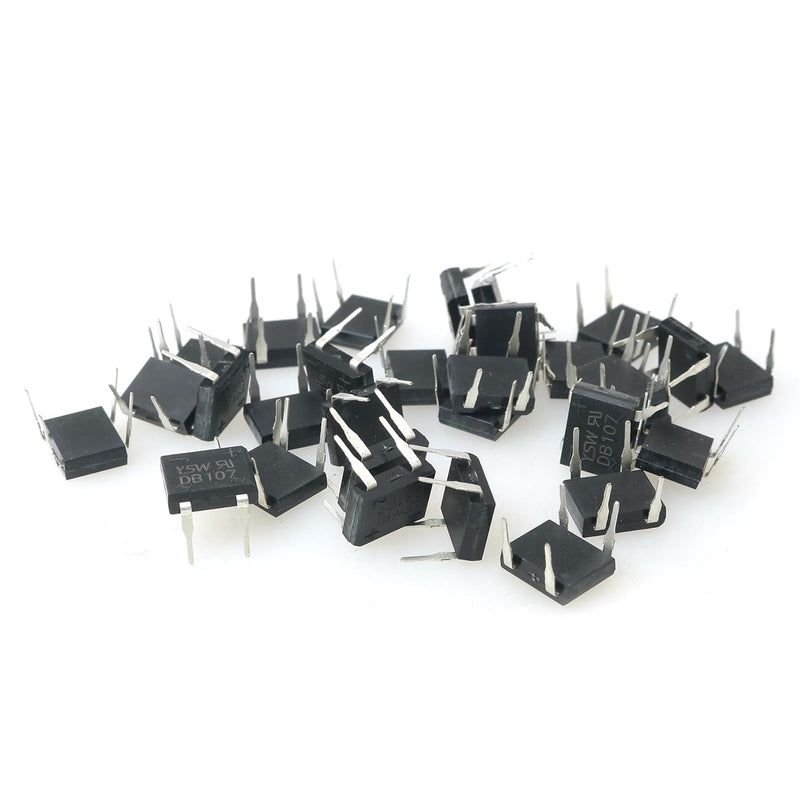 [Australia - AusPower] - 30PCS Inline Rectifier Bridge Stack DB107 1A 1000V Electronic Silicon Diode Single Phase Glass Passivated Bridge Rectifier for Printed Circuit Boards 