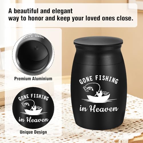 Abooxiu Small Urns for Human Ashes Keepsake 2.76 Inches Mini Urns for Ashes Memorial Small Cremation Keepsake Urn Mini Funeral Burial Decorative Urn for Adult Males Females - Gone Fishing in Heaven Non-customized