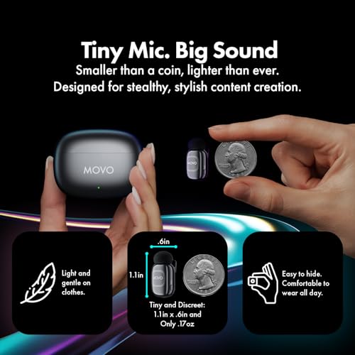 Movo NanoMic Wireless Lavalier Microphone for Camera – Clip-On TRS Wireless Mic System for DSLR, Camcorders, and Mirrorless Cameras – Dual Microphones with Charging Case for Video, Interviews