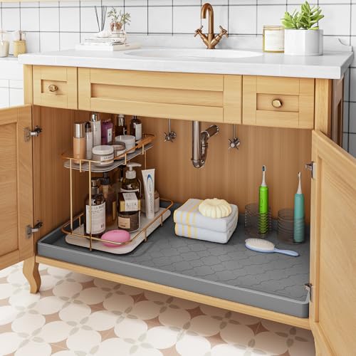 Jin&Bao Under Sink Mat 40" x 22" Waterproof Silicone Cabinet Kitchen Liner Dark Gray 22"w x 40"l